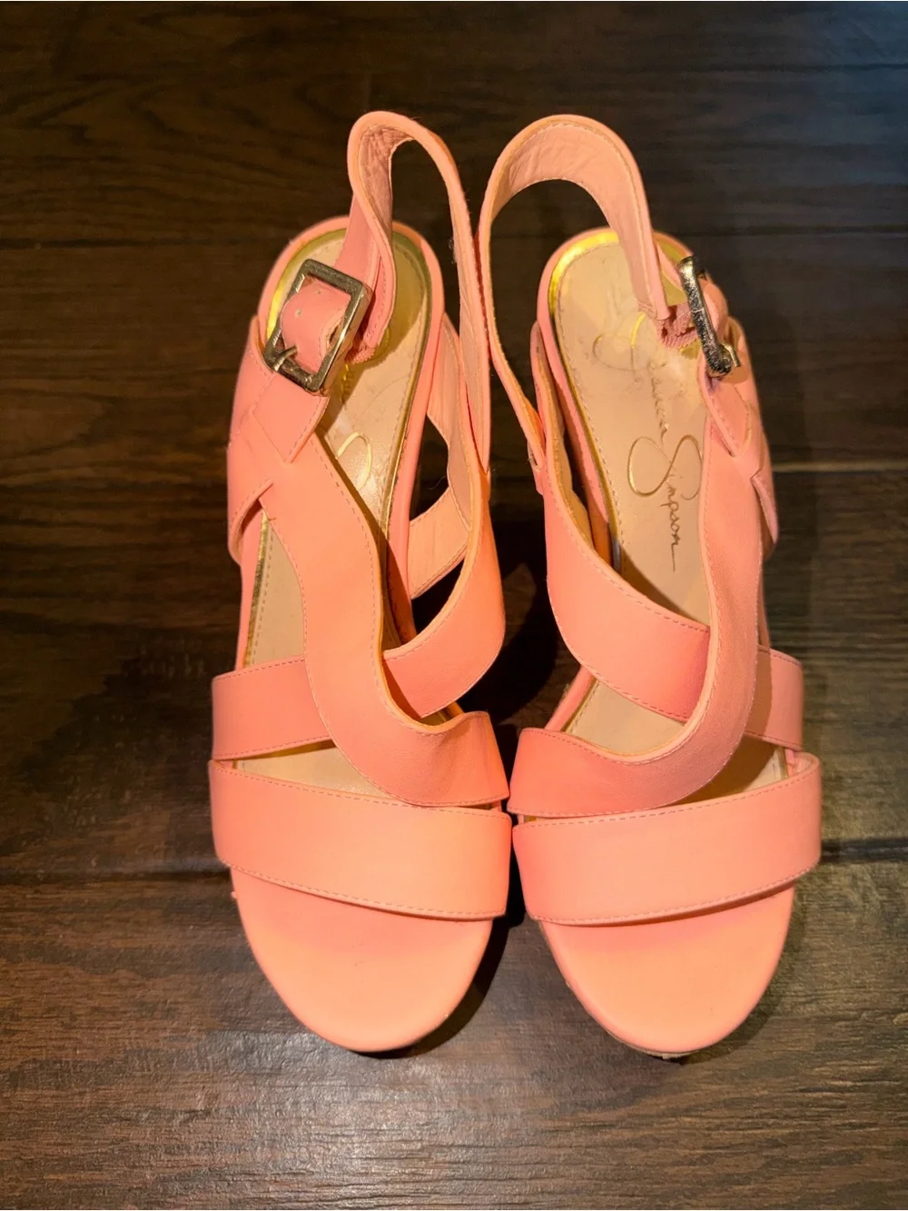 Jessica Simpson Coral Pink Strappy Wedge Sandals